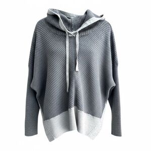Stitch Drop Ribbed Knit Hoodie Sweater Two-Tone Gray Charcoal Women’s Medium